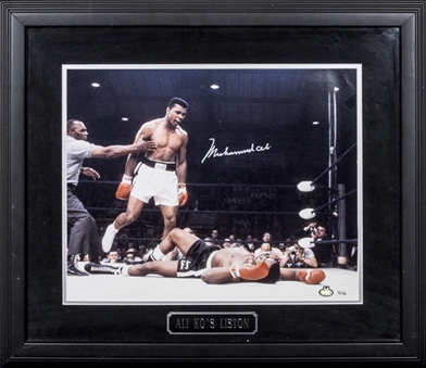 Muhammad Ali Signed Photo of Liston Knockout in 25x29 Framed Display (JSA)